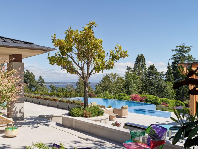 Ocean view of Vancouver estate exterior renovation with pool by Teragon